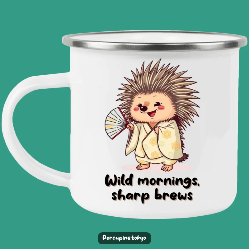 Funny Porcupine Camping Mug: Outdoor Kimono Fan Adventure Cup, Humorous Gift