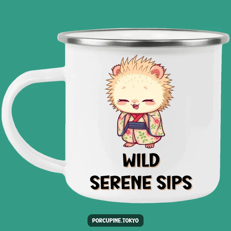 Funny Porcupine Floral Kimono Camping Mug: Adventure with Graceful Bows