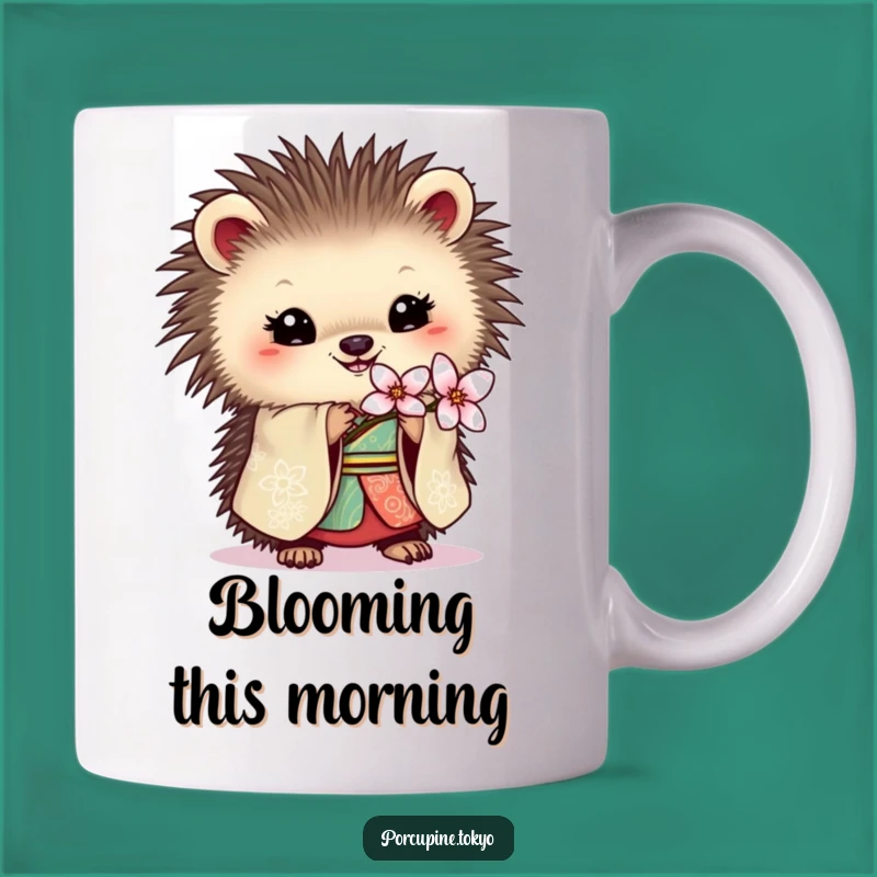Funny Porcupine Kimono Blossom Mug: Elegant Charm for Your Drink