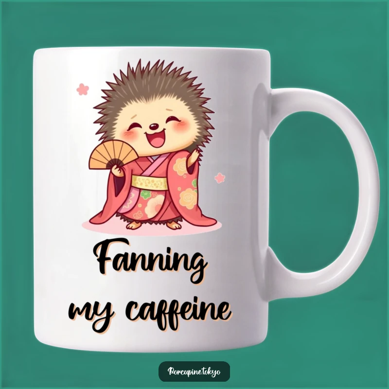 Funny Porcupine Kimono Fan Mug: Joyful Vibes for Your Morning Coffee