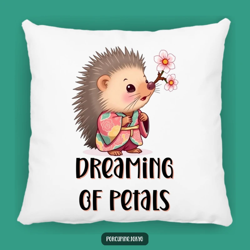 Funny Curious Porcupine Kimono Pillow - Cherry Blossom Comfort