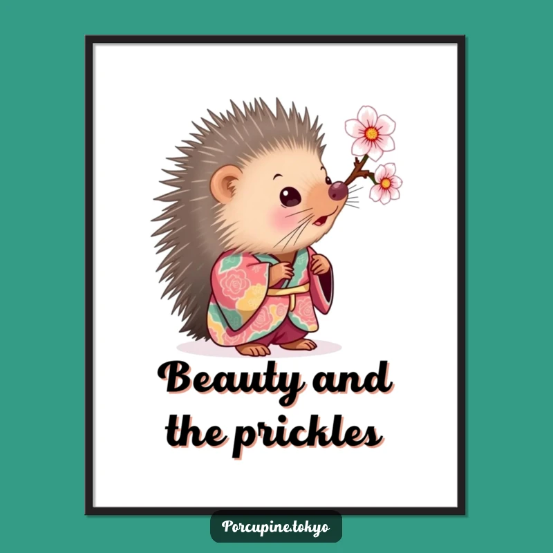 Funny Curious Porcupine Kimono Digital Art - Cherry Blossom Print