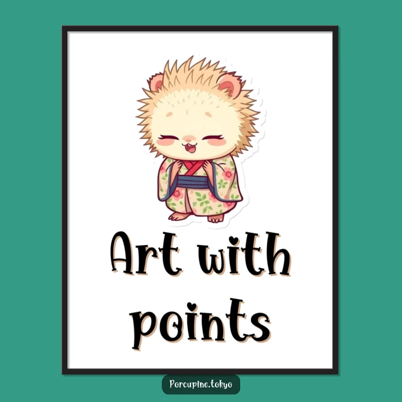 Funny Porcupine Floral Kimono Digital Print: Graceful Humor for Your Walls