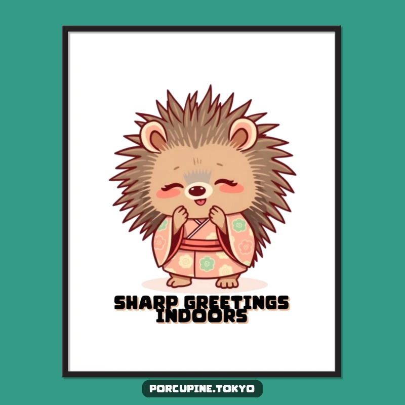 Funny Porcupine Kimono Digital Art - Cute Polite Bowing Print Gift