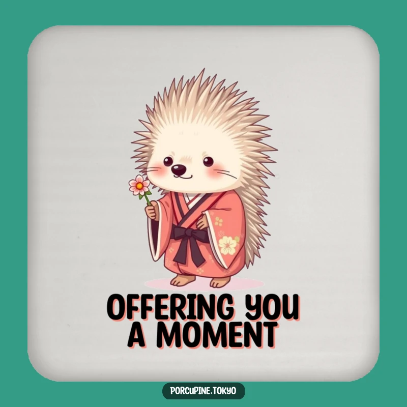 Funny Porcupine Coaster: Kimono Flower Protector, Sweet Humorous Gift