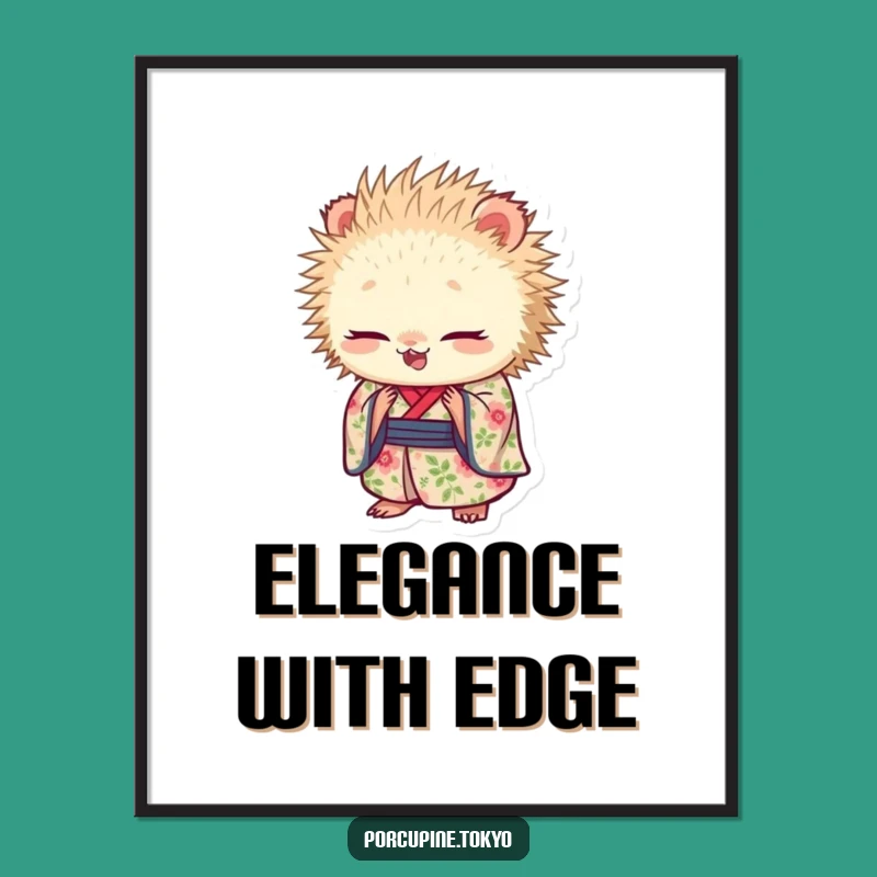 Funny Porcupine Floral Kimono Poster: Bring Graceful Humor to Your Walls