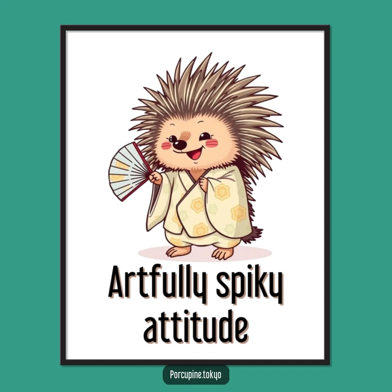 Funny Porcupine Poster: Artistic Kimono Fan Print, Hilarious Wall Decor Gift