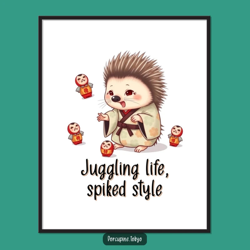 Funny Free Printable Wall Art: Porcupine Juggling Darumas Downloadable Decor