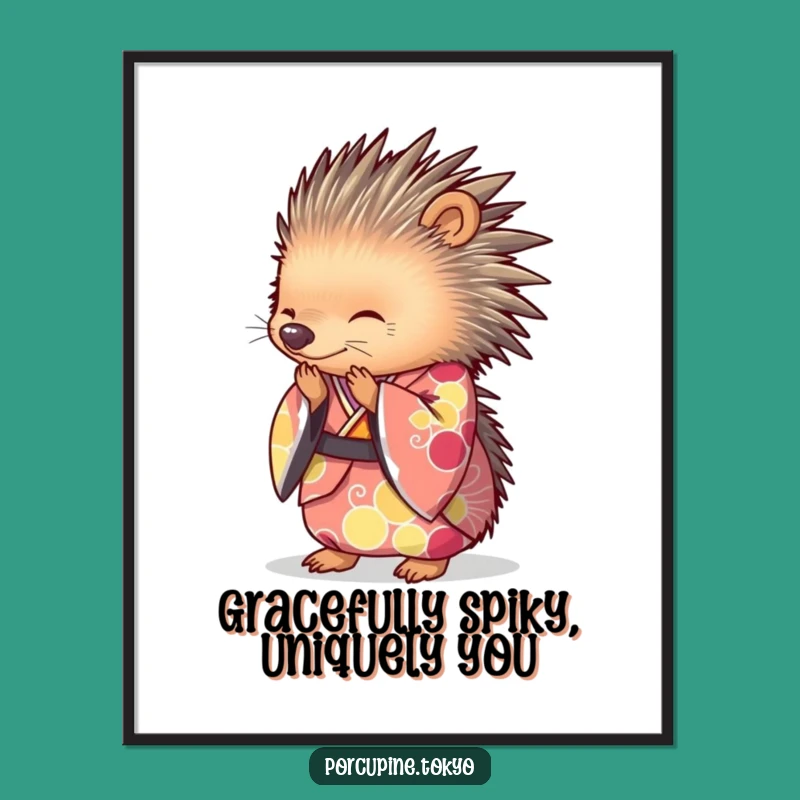 Funny Porcupine Kimono Art Free Printable: Graceful Bow, Downloadable Quirky Decor