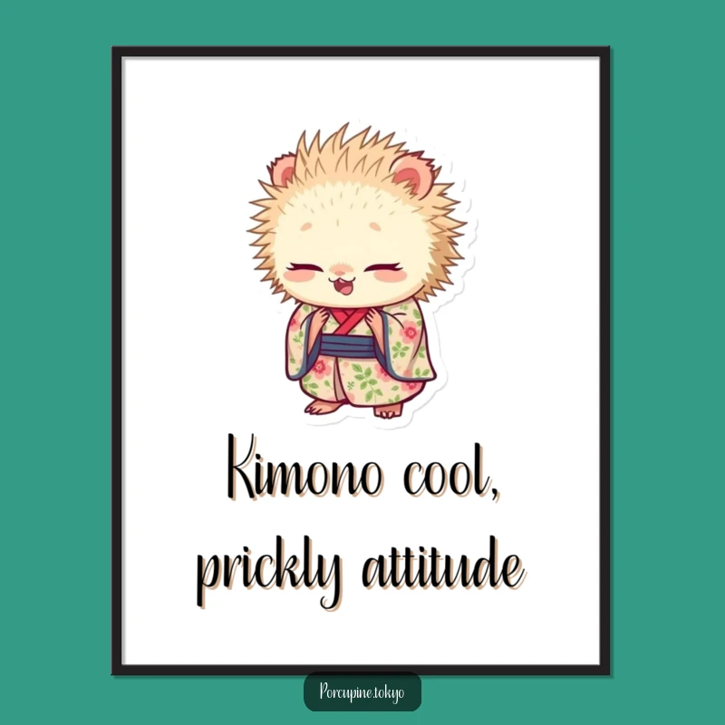 Funny Free Printable Wall Art: Graceful Porcupine Kimono Bowing Downloadable Decor