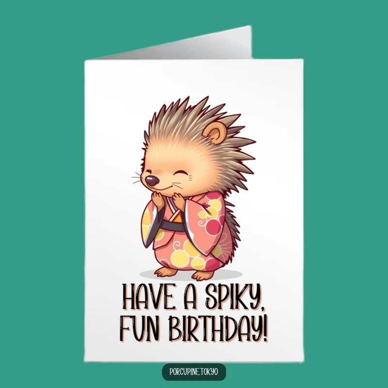 Funny Porcupine Birthday Card Free Printable: Kimono Bow, Downloadable Gift for Him or Her