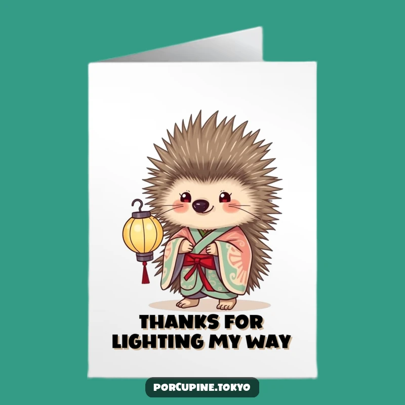 Funny Thank You Card Free Printable: Porcupine Kimono Lantern, Downloadable Gift