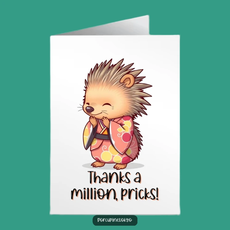Funny Thank You Card Free Printable: Porcupine Kimono Bow, Downloadable Gift of Thanks