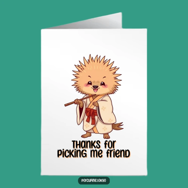 Free Printable Thank You Card: Kimono Porcupine Chopsticks Funny Downloadable Gift