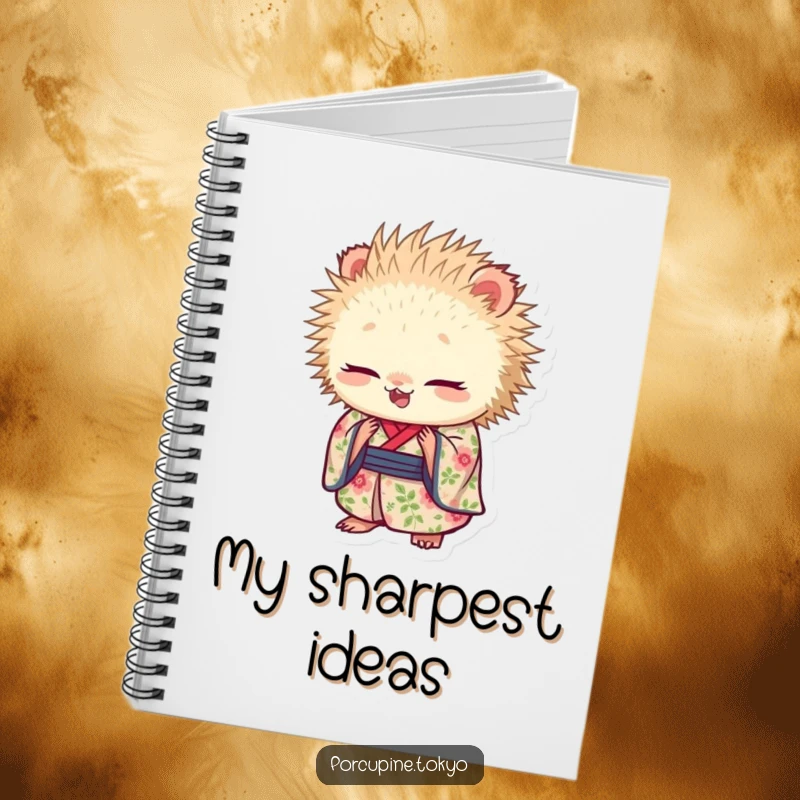 Funny notebook displaying a porcupine in a floral kimono bowing, ideal for jotting down thoughts with a touch of elegance.