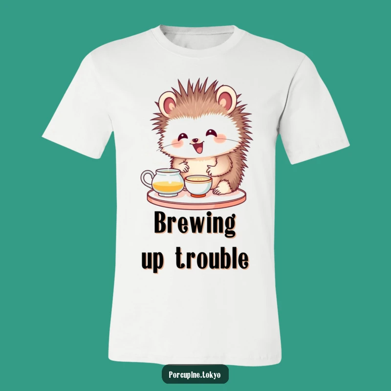 Funny Porcupine Tea Ceremony T-Shirt: Embrace Calm with a Smile