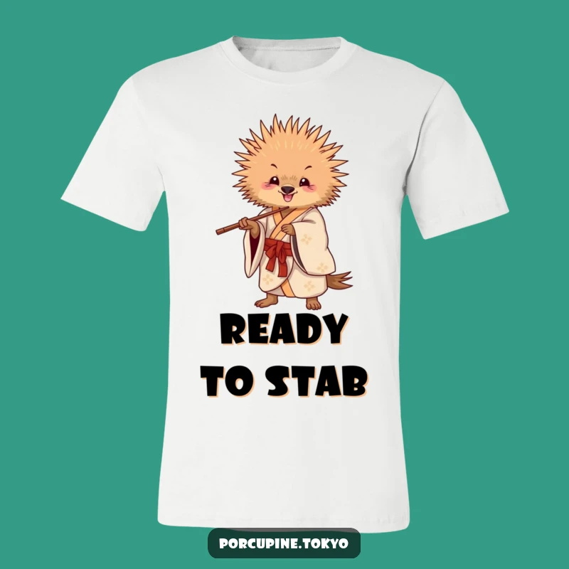 Funny Playful Porcupine Kimono T-Shirt - Chopstick Action Fun Tee