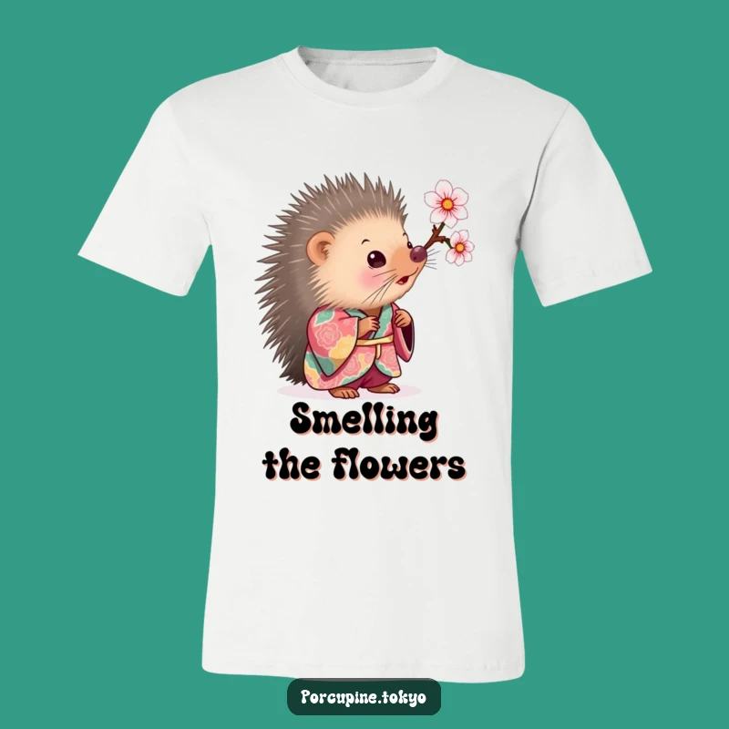 Funny Curious Porcupine Kimono T-Shirt - Cherry Blossom Nature Tee