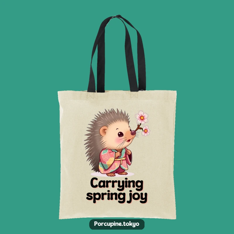 Funny Curious Porcupine Kimono Tote Bag - Cherry Blossom Carryall