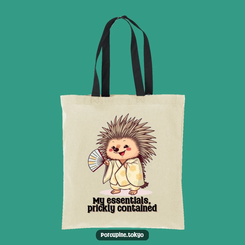 Funny Porcupine Tote Bag: Stylish Kimono Fan Carryall, Unique Humorous Gift